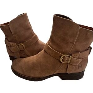 Born‎ Shoes Womens Size 8.5 Brown Suede Syd Buckle Strap Ankle Boots Plaid Lined